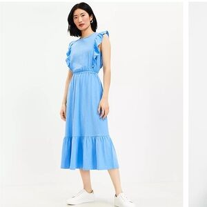 Loft Blue Ruffle Midi Dress-sz M